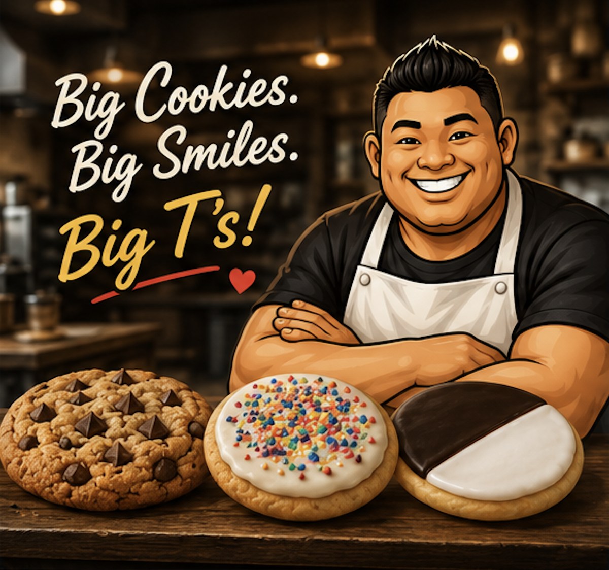 The team behind Big T's Bakery baking fresh cookies